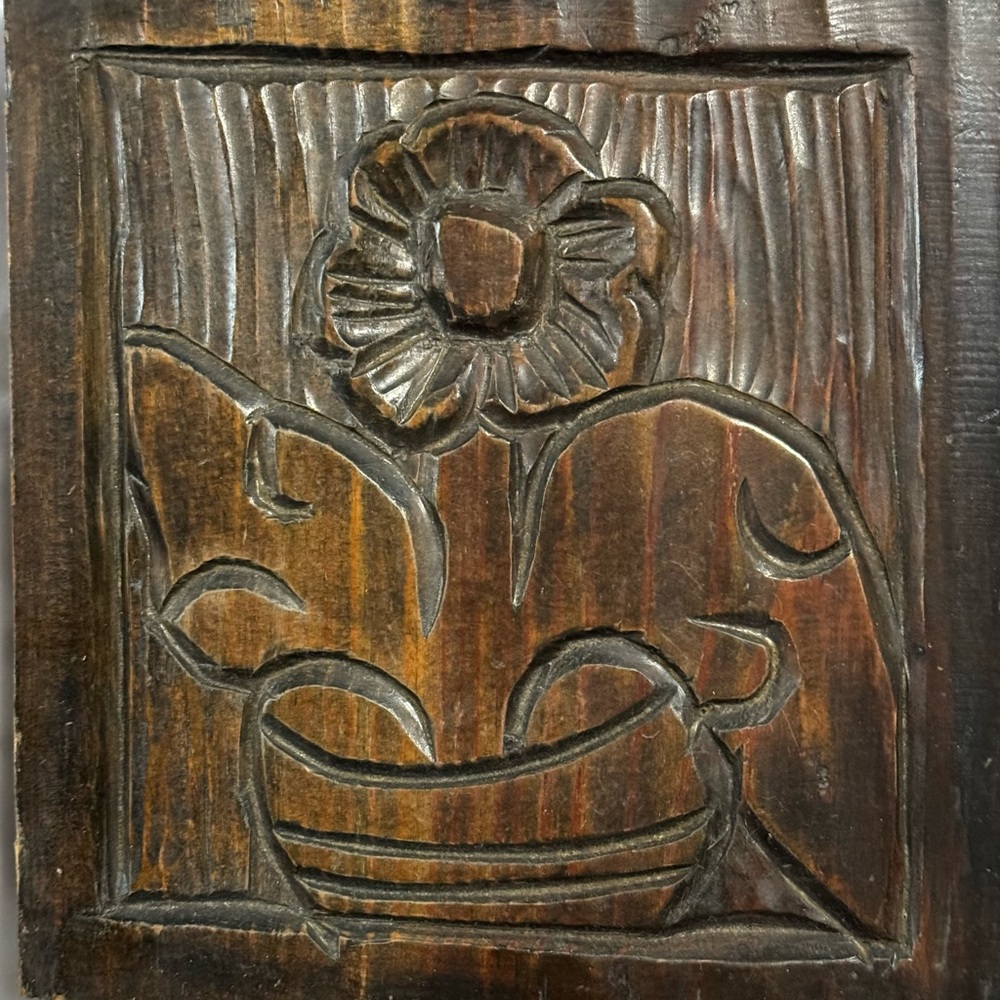 Vintage Rustic Flower Wood Carving